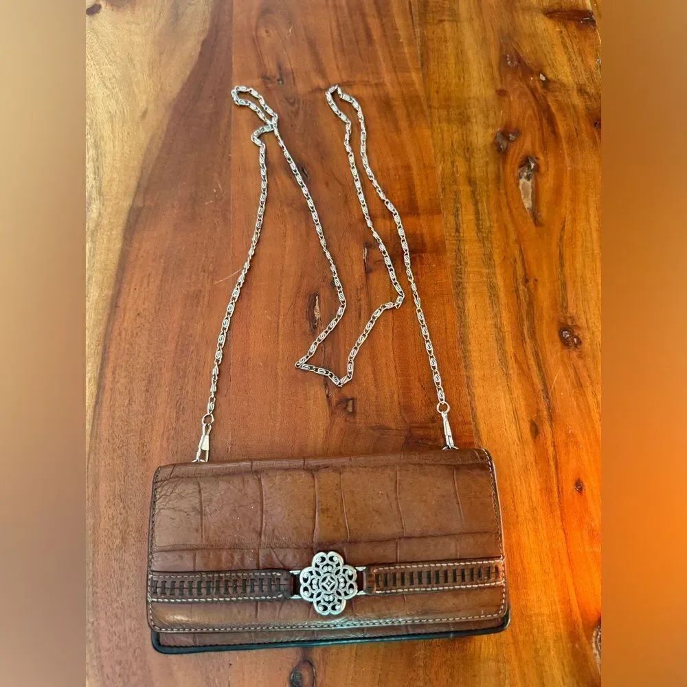 Brighton vtg croc leather bifold wallet/ sm crossbody